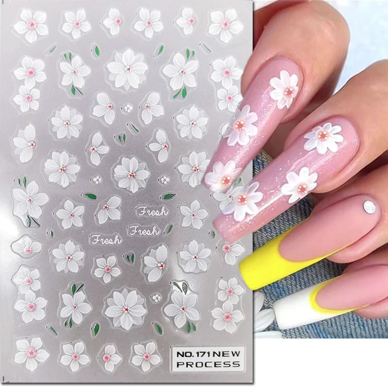 3d Nail Art Ultrathin Decals Blue Pink Blossom Florals Flowers Leaves Nail Stickers Decoration For Nail Tips Beauty