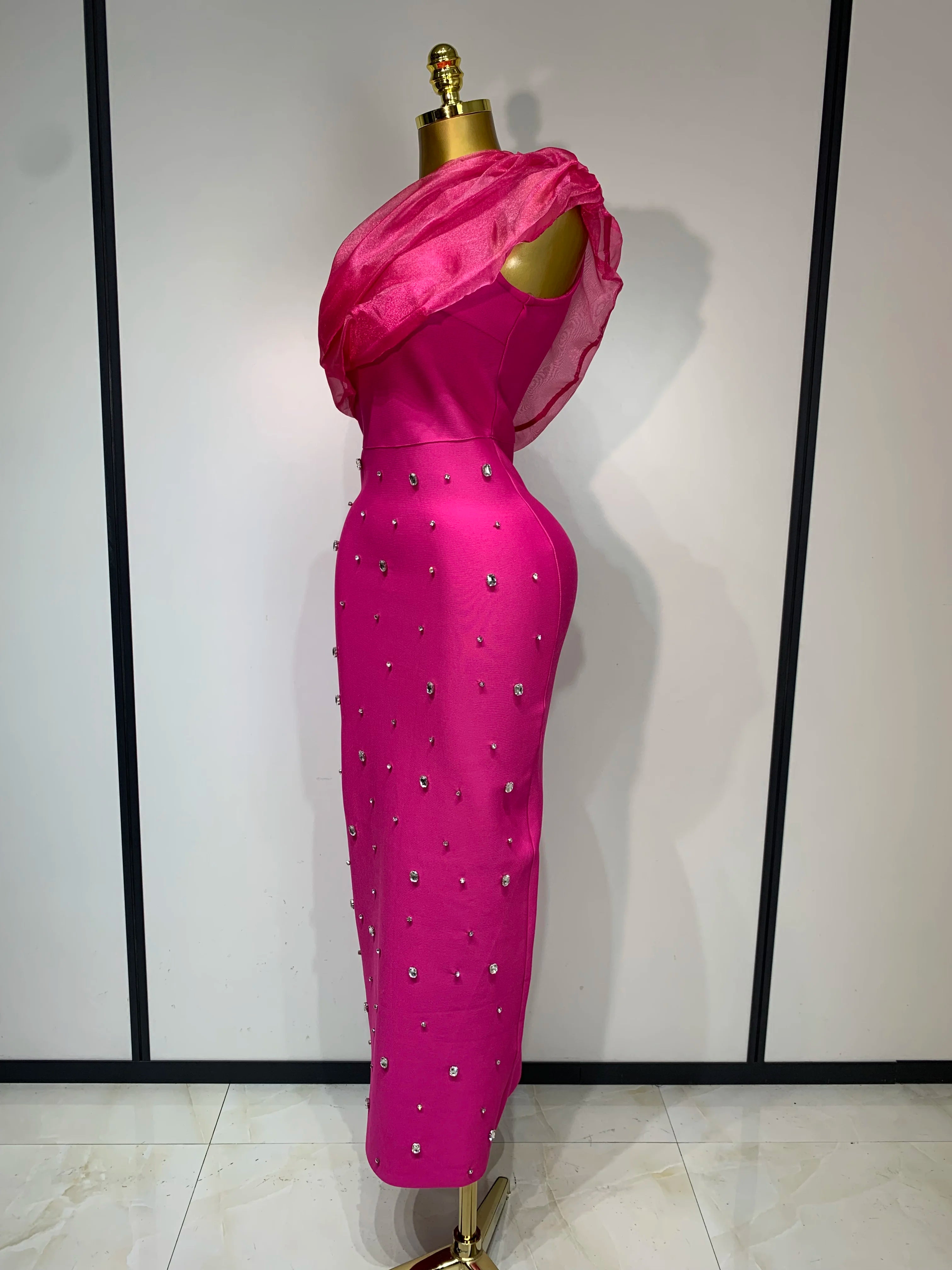 2025 Women Sexy One Shoulder Shinning Crystal Bodycon Bandage Long Dress Celebrate Festival Fashion Evening Party Luxury Dress
