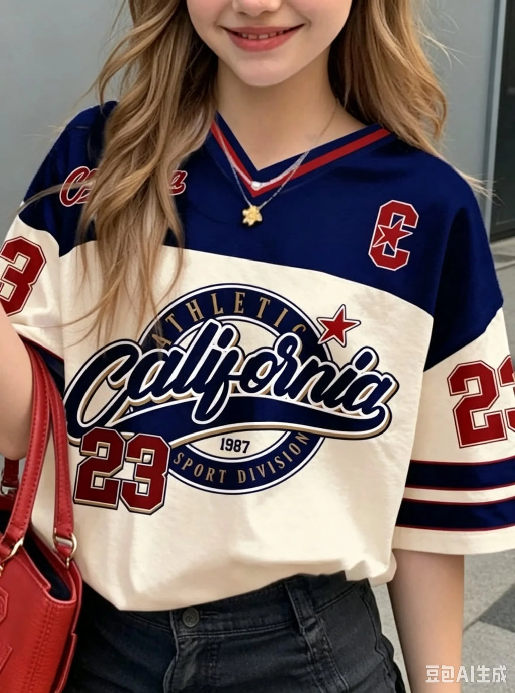 Women's Sports Style California 23 Printed Short Sleeved Round Neck Women's Children's Men's Top Men's Beach T-shirt
