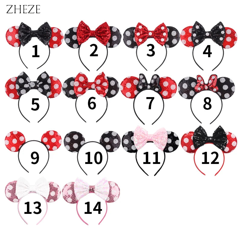 New Valentine's Day Mouse Ears Headband For Girls Women Sequins Love 5"Bow Hairbands Festival Party DIY Hair Accessories Femmes