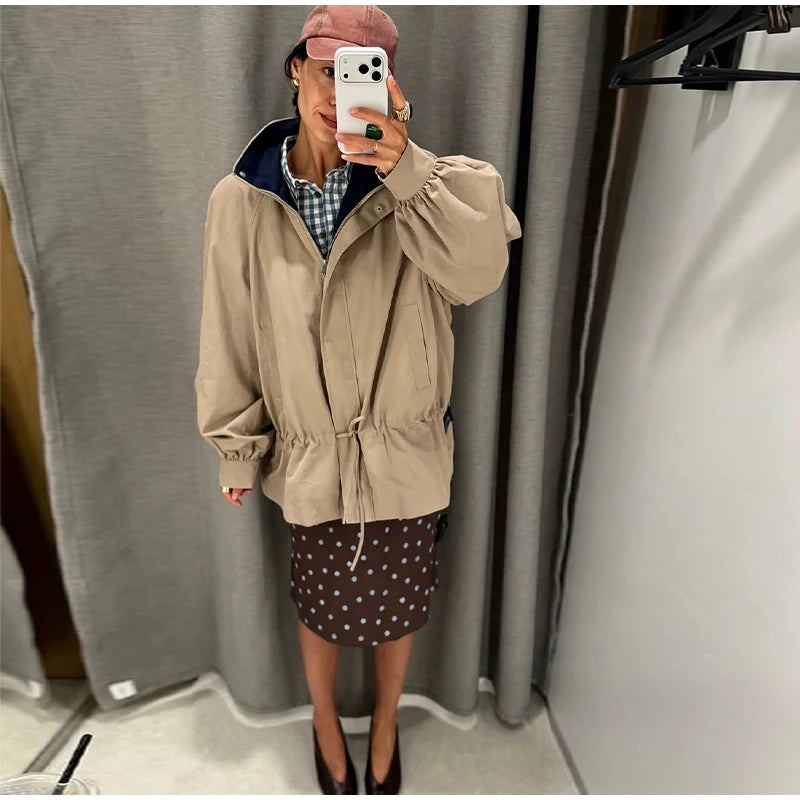 Lapel Women's Outerwear Waist Cinching Belted Jacket Drop Shoulder Cropped Cargo Trench Coat Meilaid Style Daily Fashion Wear