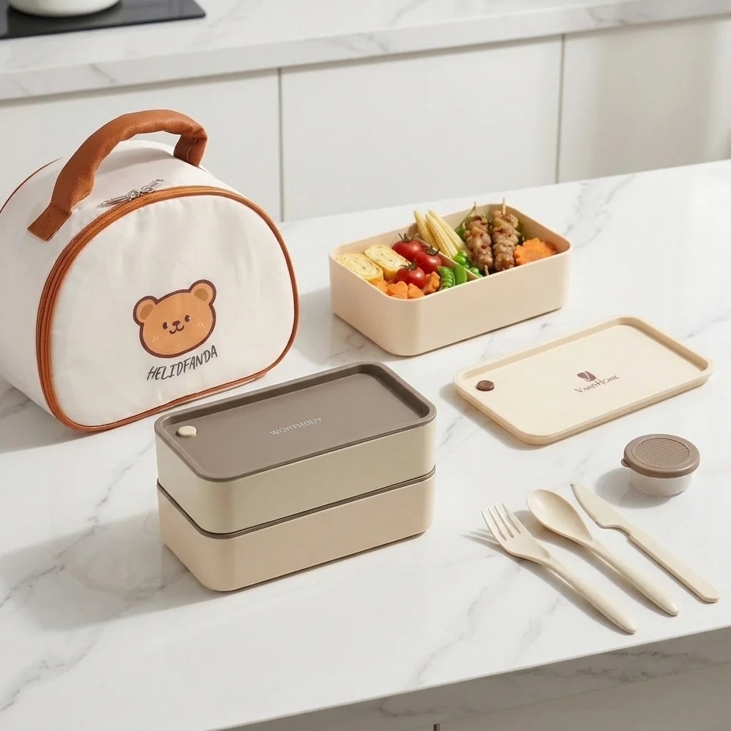 Stackable Plastic Lunch Box For Kids Students Portable Bento Box Microwave Safe Refrigerator Sealed Food Storage Container