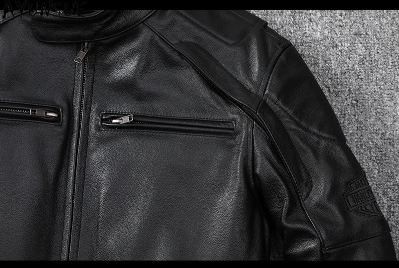 AYUNSUE Genuine Leather Jacket Autumn Winter Mens Clothing Cowhide Motorcycle Jackets Short Coats Size S-5XL Inverno Masculino