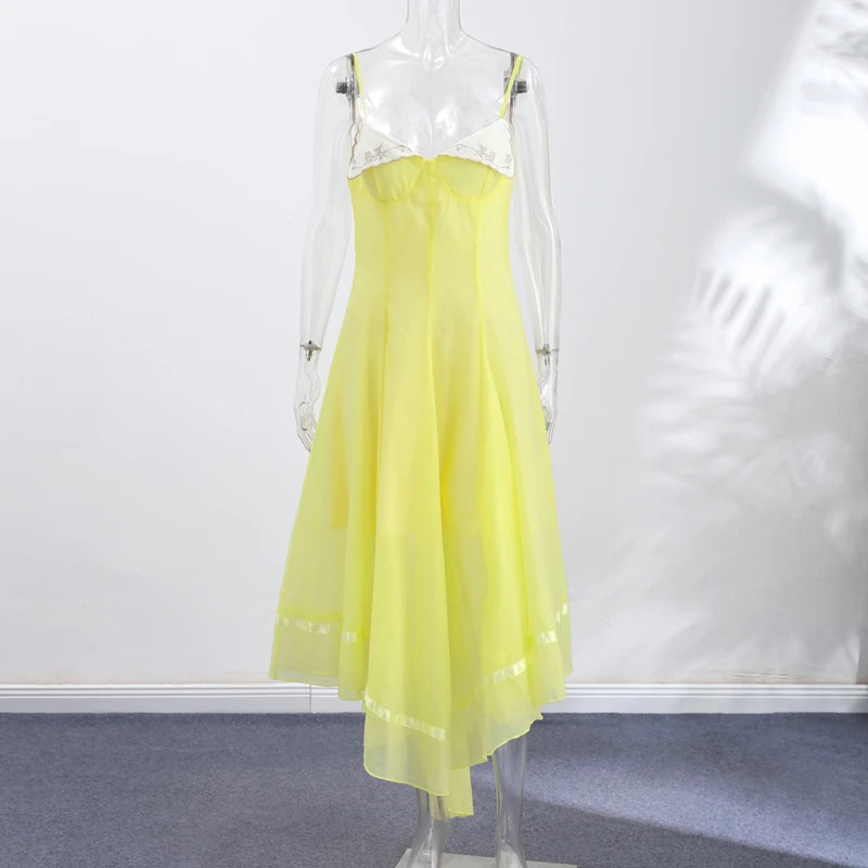 Elegant Pleated Women's Dress Sleeveless Backless Patchwork Waist-Closed Ruffle Hem Sling Maxi Dresses 2026 Summer Female Robe