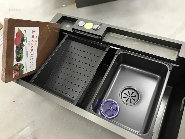 Modern Kitchen Sink Smart Digital Display Single Slot with Cup Washer Stainless Steel Luxury Design for Apartments