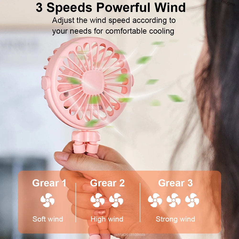 Baby Stroller Fan Folding Portable Octopus Mini Fan USB Rechargeable 3 Speed HandHeld Small Fan Flexible Tripod for Baby Outdoor