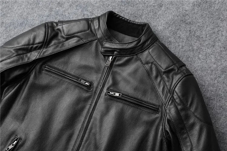 LNY Shop Best.Motor Biker real leather jacket,quality Classic rider leather clothes,man Protectable thick cowhide coat.