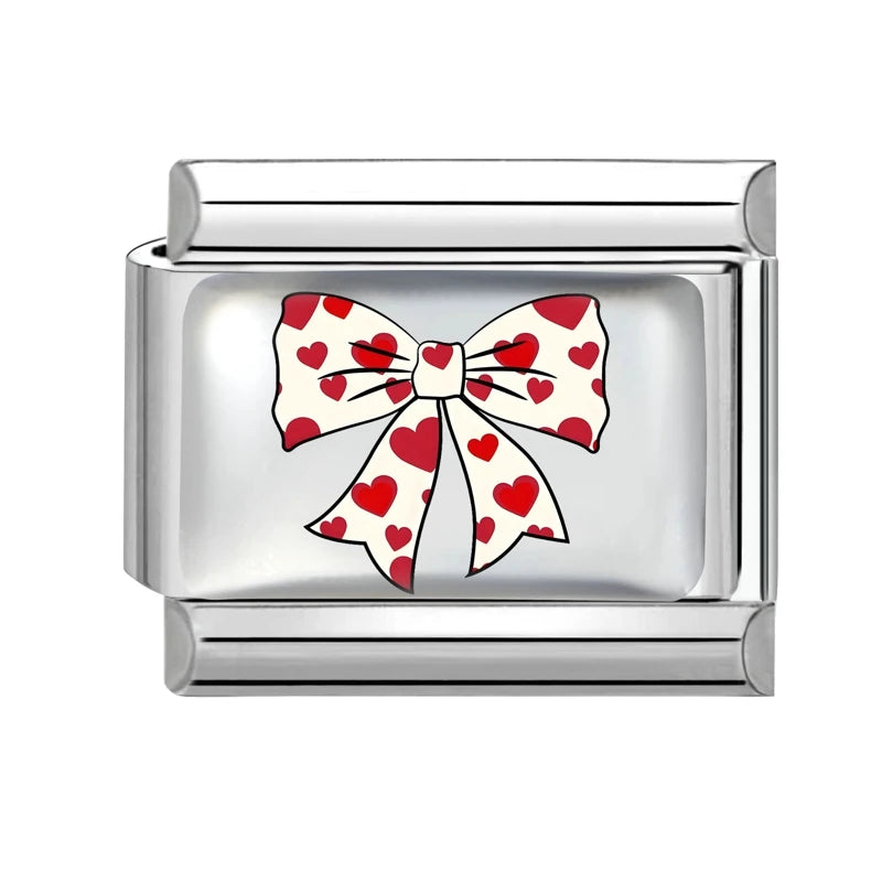Fashion Red Series Heart Flower Bowknot Cherry Women Men Charm Link fit 9mm Stainless Steel Italian Bracelet Making DIY Jewelry