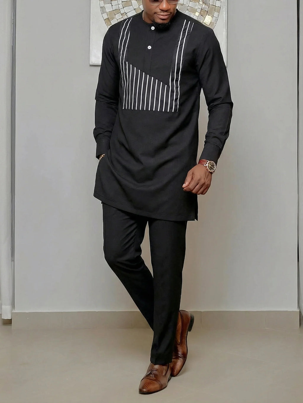 White Kaftan Men's Suit Embroidery Floral Top Pants Kaunda Suit African Casual Outfits Wear Traditional 2PCS Set Wedding Tuxedo