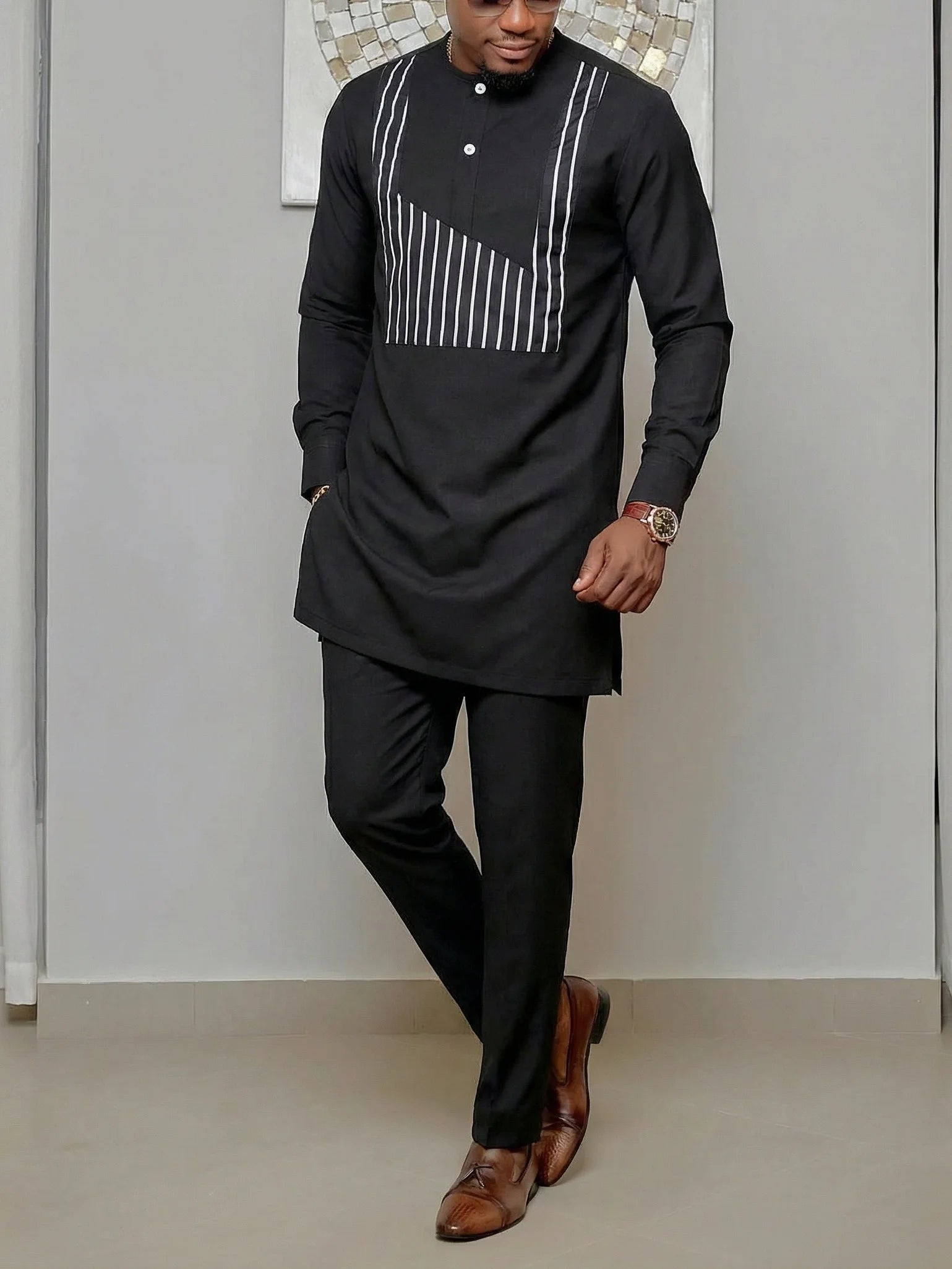 White Kaftan Men's Suit Embroidery Floral Top Pants Kaunda Suit African Casual Outfits Wear Traditional 2PCS Set Wedding Tuxedo