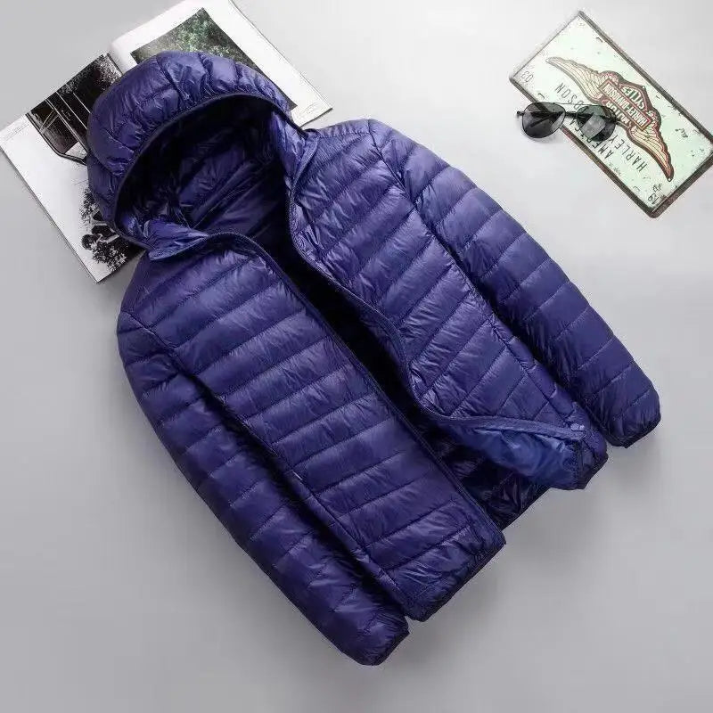 Down Cotton Coat Man 2025 Light Feathered Cotton Jacket Winter Slim Hooded Stand-Up Collar Solid Color Warm Clothing