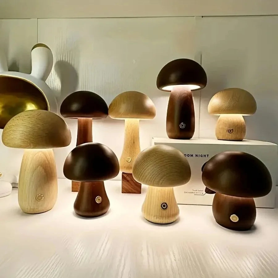 Mushroom Table Lamp Rechargeable Touch Portable Bedroom Bedside Night Light Cute Small Dimmable Desk Lamp for Home Decoration
