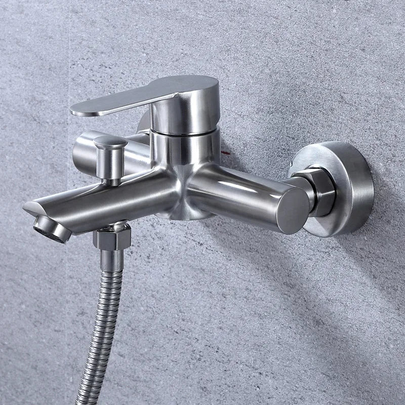 Wall Mounted Cold Hot Water Mixer 304 Stainless Steel Triple Valve Nozzle Tap Bathtub Faucet Bathroom Shower Faucet