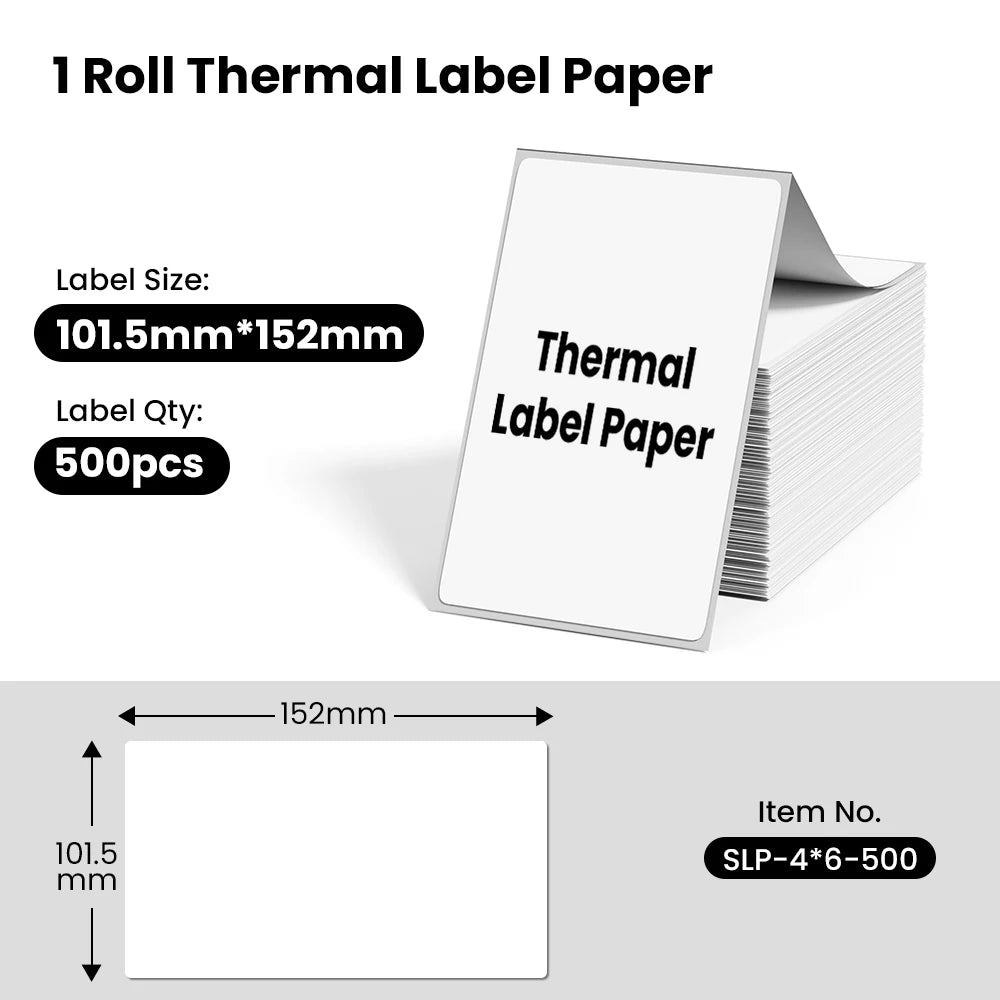 Phomemo 4x6 Inch 100/500 sheets Thermal Shipping Label Printer Self-Adhesive Thermal Printing Paper for 241BT 245BT 249BT D520BT