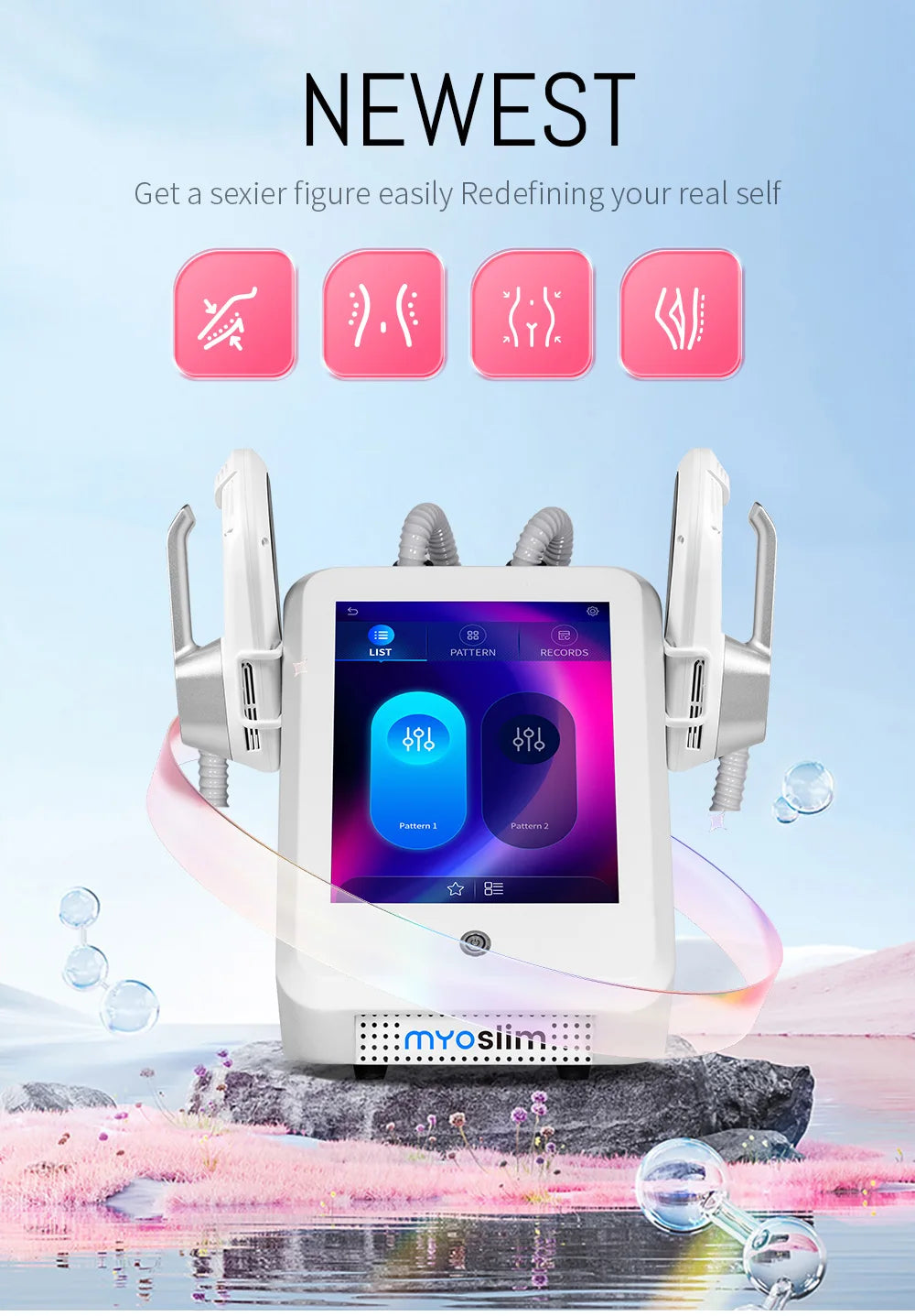 MYOslim EMS Body Sculpt Machine EMT+RF Muscle Building Fat Burning Skin Tightening 2 Handle Non-Invasive Body Shaping Device