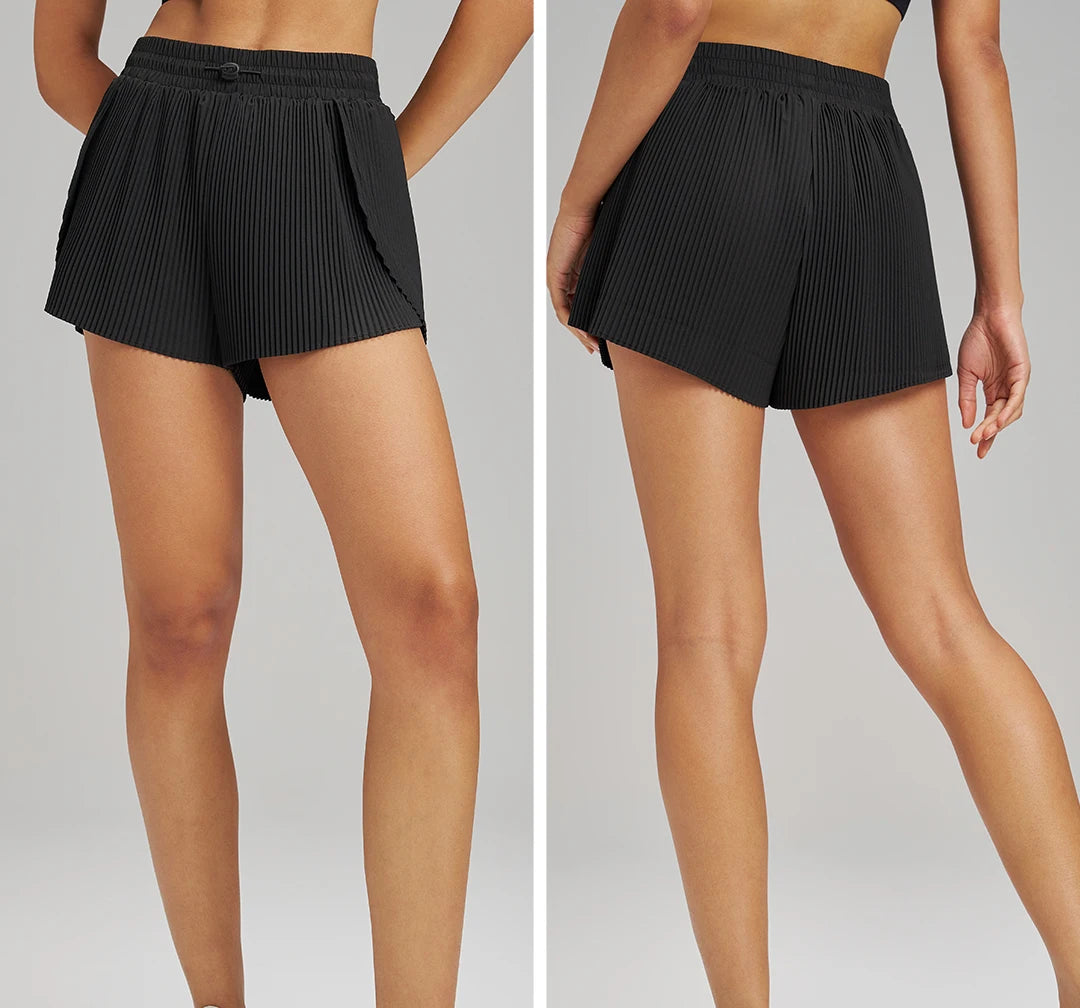 Stretch Outdoor Activities Gym Shorts for Summer Training Women's Quick Dry Sport Pleated Shorts with Hidden Pocket