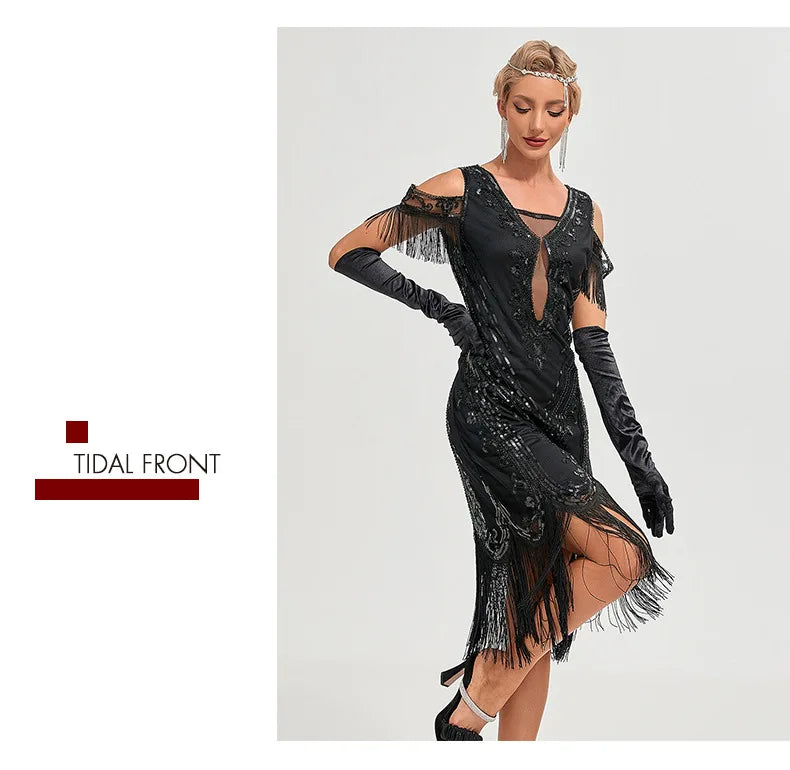 Vintage 20s 1920s Dress The Great Gatsby Womes Sequins Tassel Fringe Evening Dress New