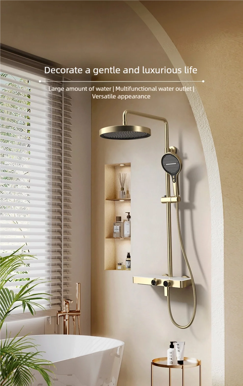 Gray Bathroom Shower System Set Multifunctional Knobbed Triple Function Water Outlet Hot and Cold Control Pressurized Shower Set