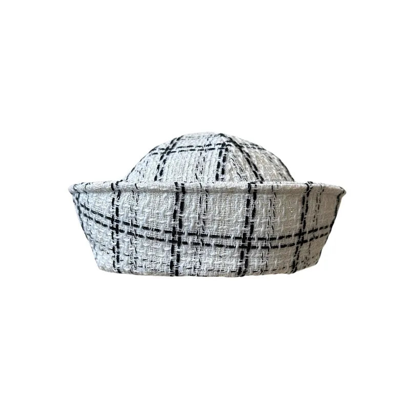 Fall Elegant Tweed Berets for Women Sailor Hat Japanese Versatile Naval Winter Fashion Party Warm Cute Jk Y2K Bucket Hat