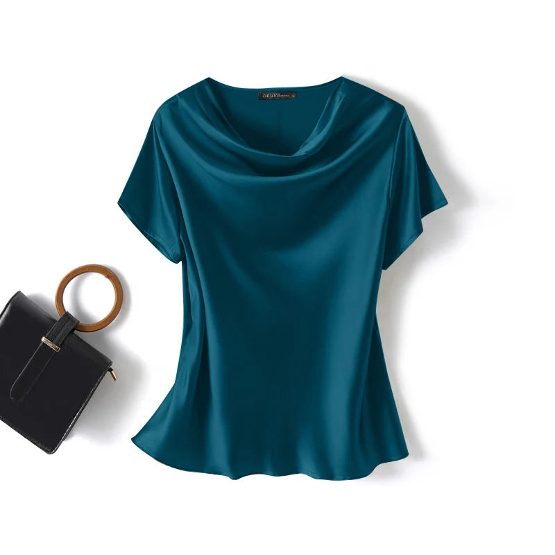 ZANZEA Summer Fashion Satin Blouse Women Short Sleeve Solid Shirt Female Casual OL Work Tunic Tops Elegant Loose Blsuas Oversize