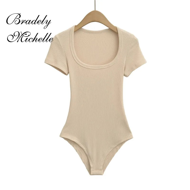 Slim Short Sleeve Women's Sexy Clothing Retro Jumpsuit Pullover Bodysuit Top Sexy Bodysuit