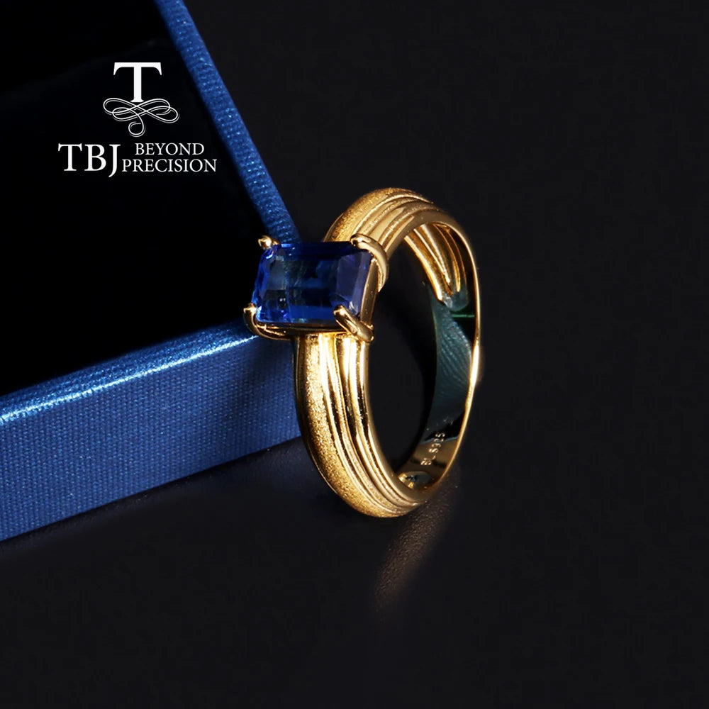 Natural Blue Kyanite Gemstone Ring Vintage Design 18K Yellow 925 Silver Light Luxury fine Jewelry Gift for Women