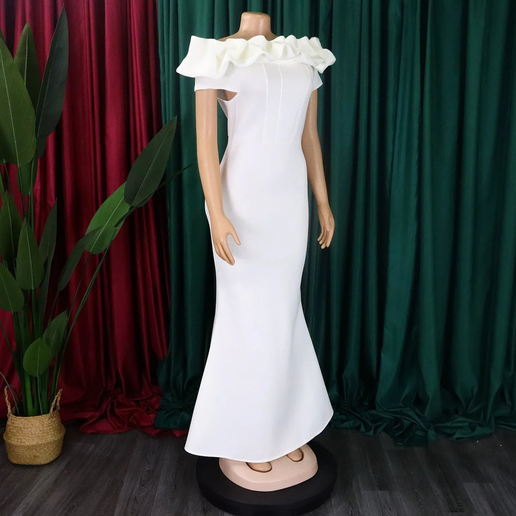 Elegant Long Dresses for Women Off the Shoulder Short Sleeve Mermaid Floor Length Luxury Female Birthday Party Dinner Dress Robe