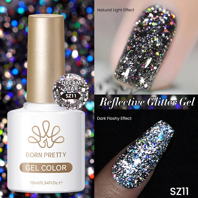 BORN PRETTY 10ml Sliver Reflective Gel Polish Sparking Glitter Semi Permanent Varnish Nail Art Soak Off Gel Varnish Manicure