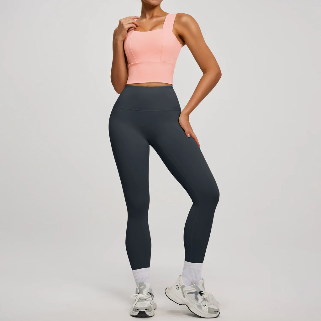 Solid Color Bra, Trousers, Yoga Suit, Tight and Thin, Nude Running Sports and Fitness Clothes