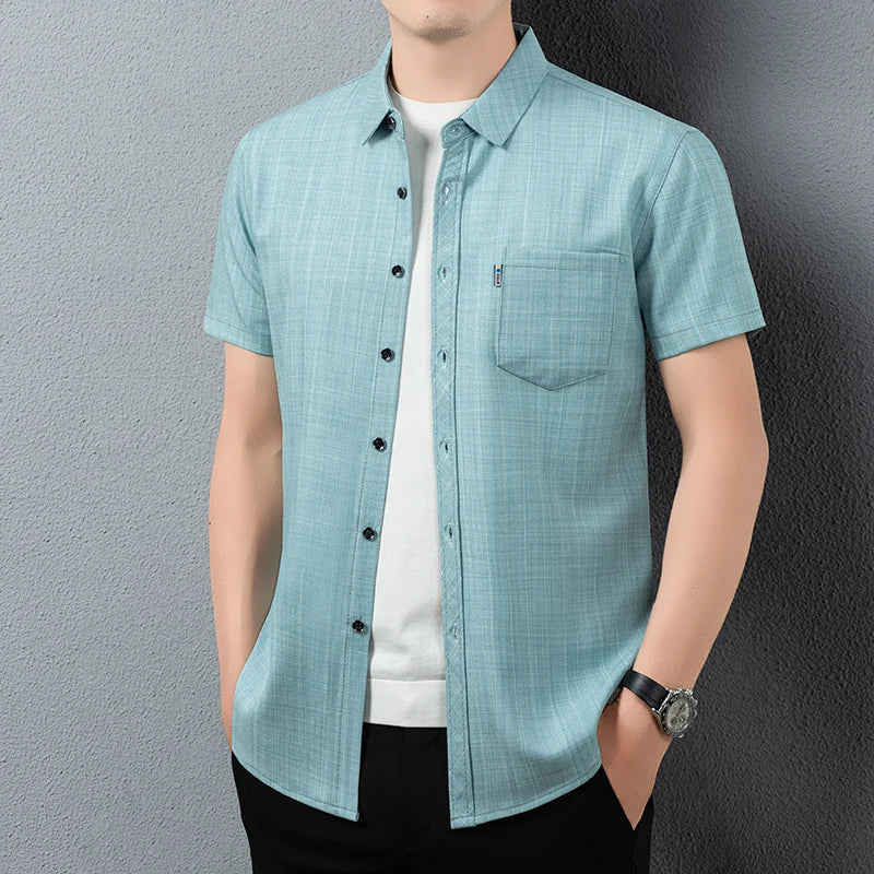 Men Casual Short Sleeve Shirt Anti Wrinkle Quick Dry Comfortable Fabric Business Daily Outdoor Travel Work Wear Blouse