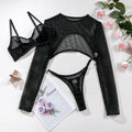 Sexy Transparent Bra Set With Long Sleeve Crop Top Fishnet Lingerie Eco-Friendly Packing