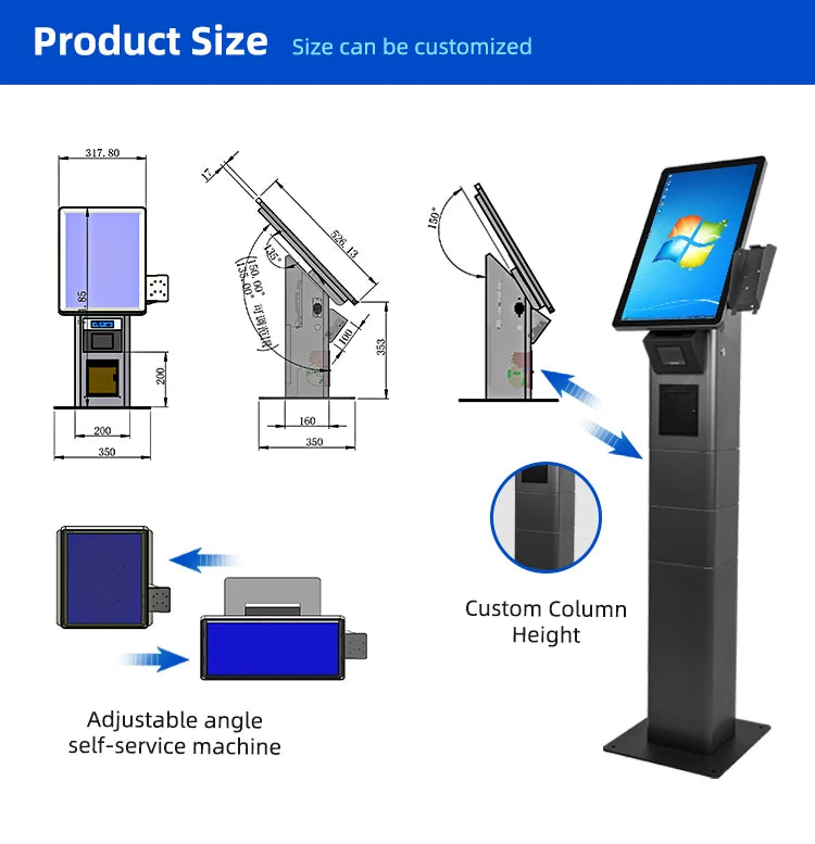 15.6Inch Desktop Self Service Kiosk Touch Screen Printer Scanner POS Holder Payment Kiosk Windows/Android for Shop Pharmacy