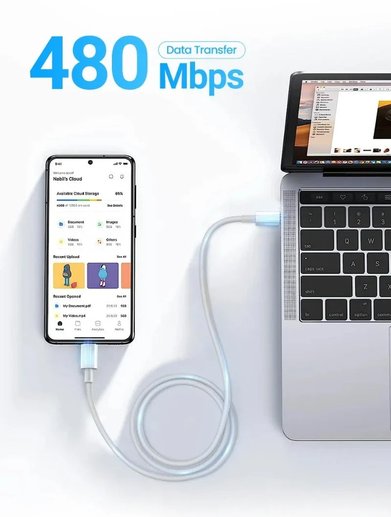 PD 60W USB C to Type C Fast Charging Cable for iPhone 11 13 14 15 16 Pro Max 12 Mini 6 7 8 Plus XS XR iPad USB A 1M 2M Cable