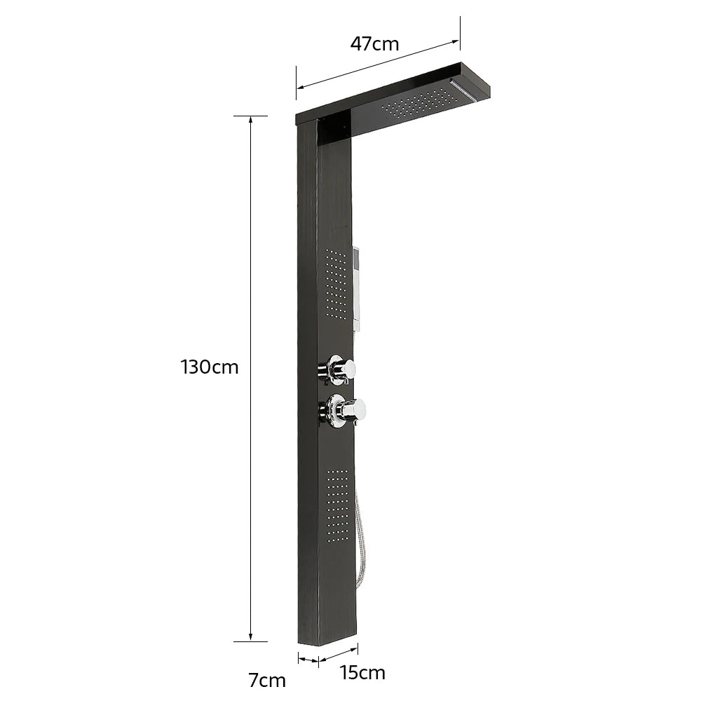 4 in 1 shower panel, shower system complete set rain shower, waterfall, massage side jets, wide hand shower, 1-button switch