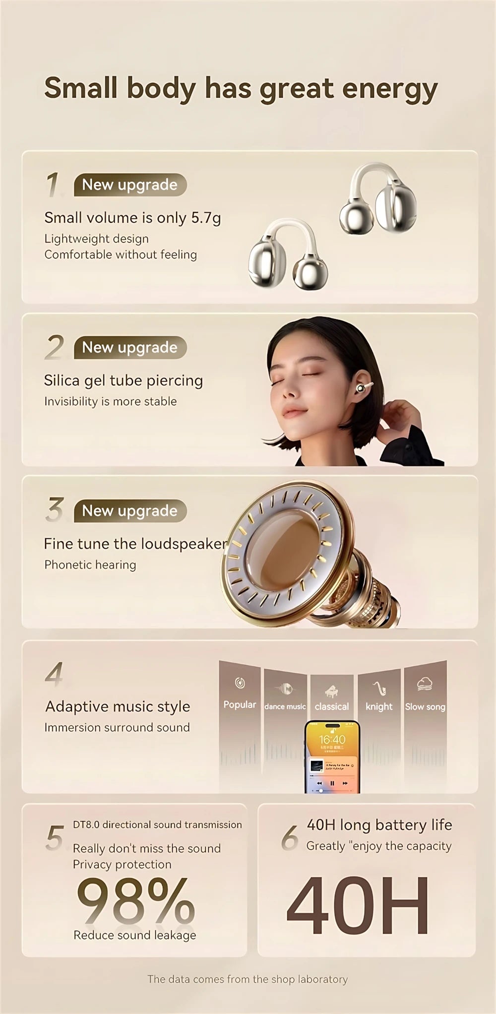 OWS Wireless Headphones Fone Bluetooth Headset With Mic Handsfree Noise Canceling Earphones Clip Ear Music Sports Gaming Earplug