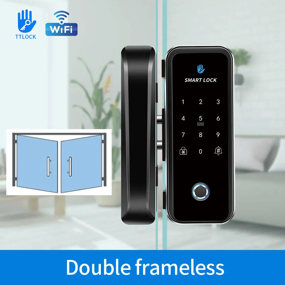 TTlock Smart Biometric Fingerprint WiFi Lock for Commercial Glass Door 5-in-1 Access Control (APP/Fingerprint/Card/Code/Remote)