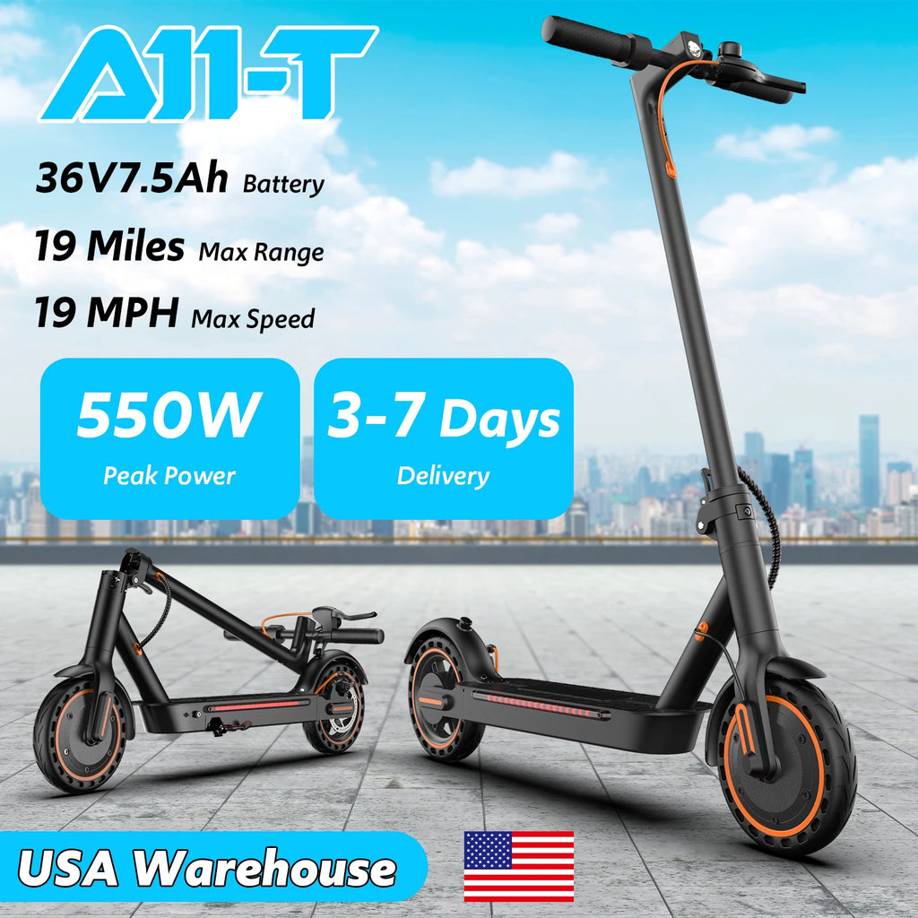 Electric scooters for adults, 8.5" Tire, Max 19 Miles and 19 Mph, 550W Foldable E Scooter with Side Light & APP