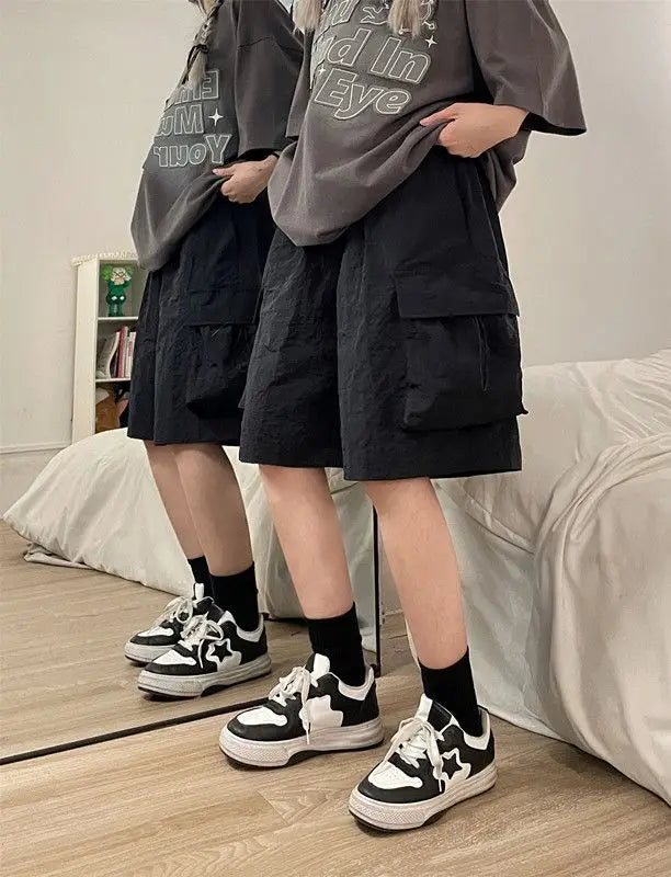 Women High Waist Cargo Shorts American Style Streetwear Summer Wide Leg Pants Fashion Female Big Pocket Loose Shorts