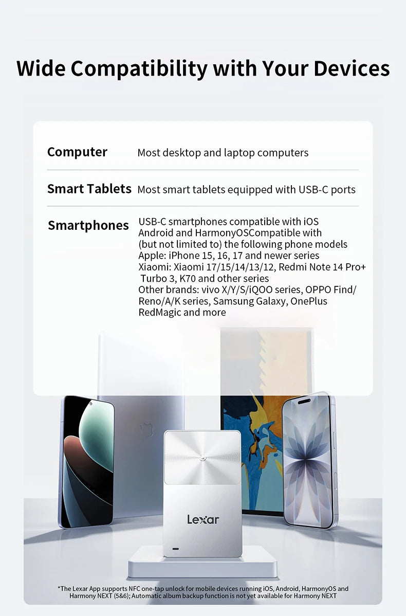 Lexar TouchLock SL280 Portable SSD USB3.2 Gen1 450MB/s NFC AES Encryption Mini MagSafe External Drive 512GB 1TB for Phone Laptop