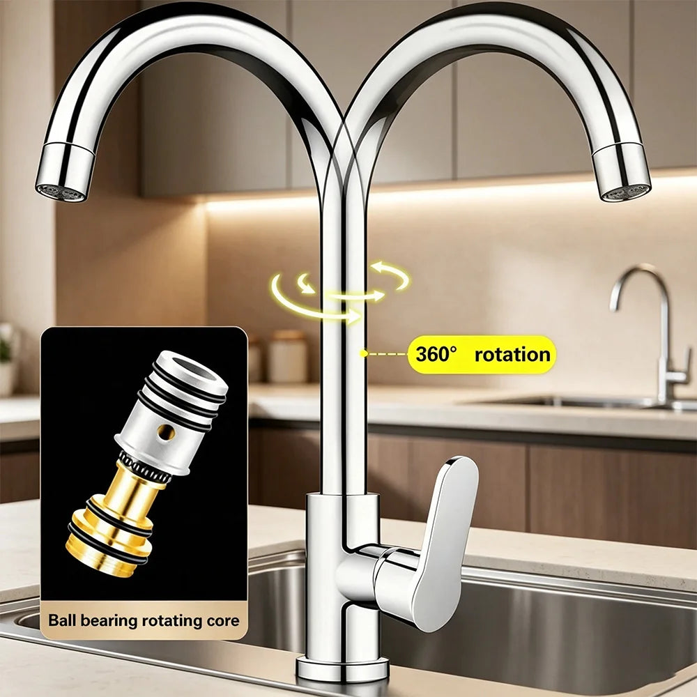Stainless Steel Kitchen Faucet 360° Rotation Single Cold/Hot Cold Mixer Tap for Sink