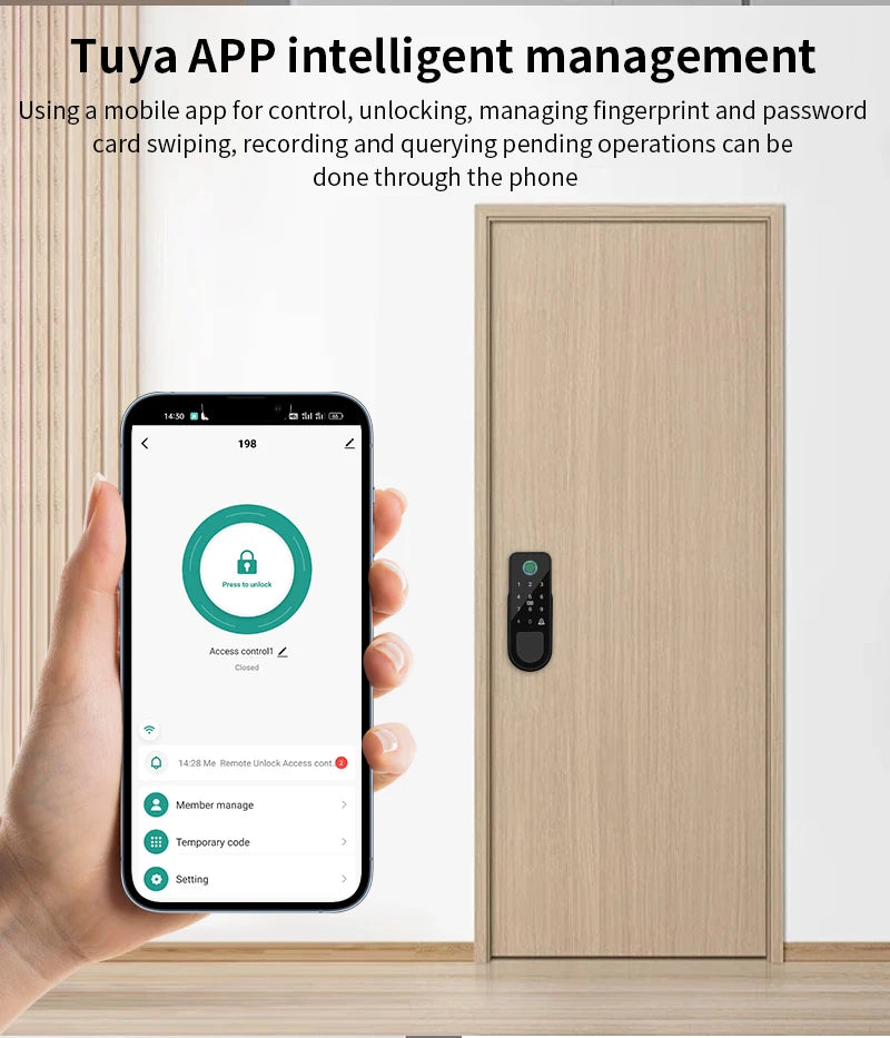 Support Tuya app Bluetooth app fingerprint intelligent door lock password RFID card wheel rim bolt lock electronic door lock