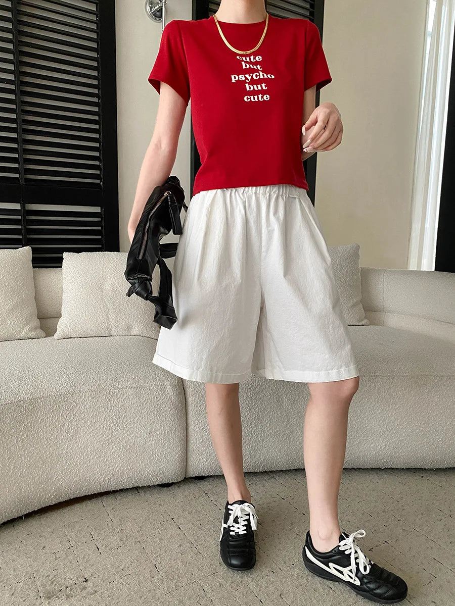 Summer women's relaxed loose wide leg A-line casual shorts versatile