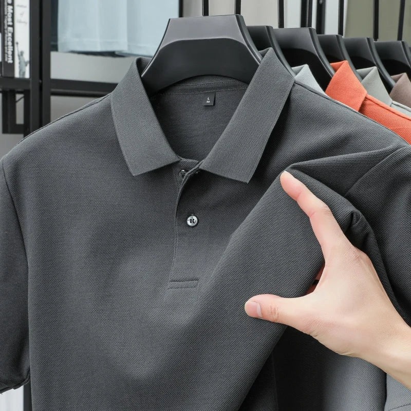 100% Pure Cotton Boutique Short-Sleeved High-End Men's Polo Shirt Summer High-Quality Solid Color Tops Business Casual T-Shirt