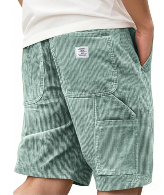 2026 European & American New Style Men's Corduroy Shorts, Multi-pocket Embroidered Logo Retro Cargo Casual Shorts