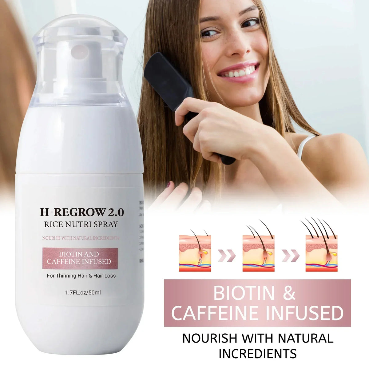 Hair Density Support Spray - Rice Wine Ferment Formula Nourishes Roots, Reduces Breakage & Adds Soft Volume to Limp Hair.