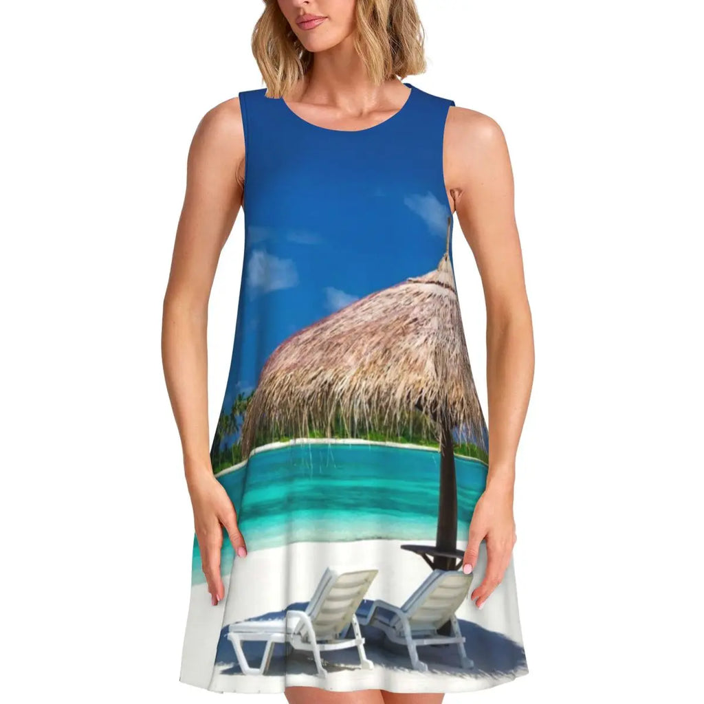 Hawaii Beach Dress Palm Tree Print Sexy Dresses Women Sleeveless Aesthetic Tank Dress Daily Print Oversized Vestidos