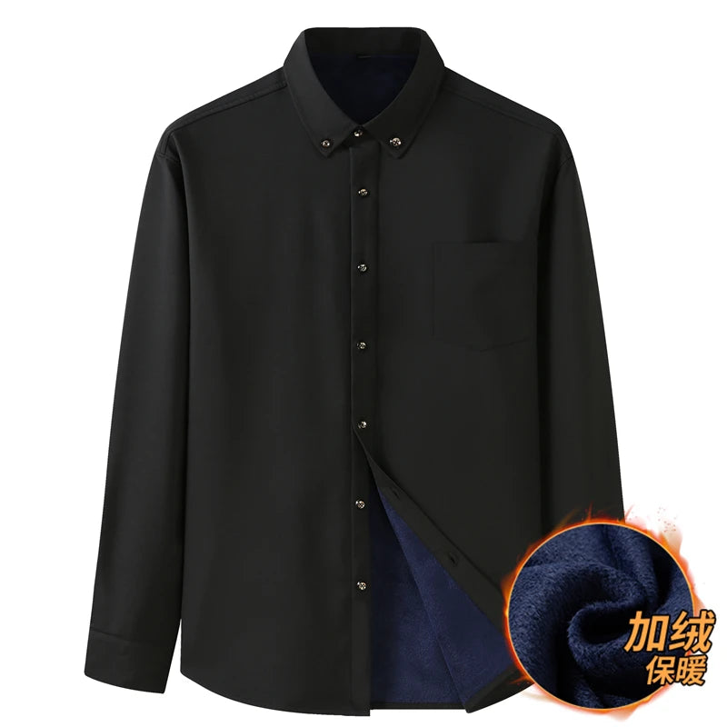 Men Shirt Casual Warm Fleece Long Sleeve Red Plus Size 6XL 7XL 8XL 10XL Oversize Formal Autumn Winter Flannel Thick High Quality