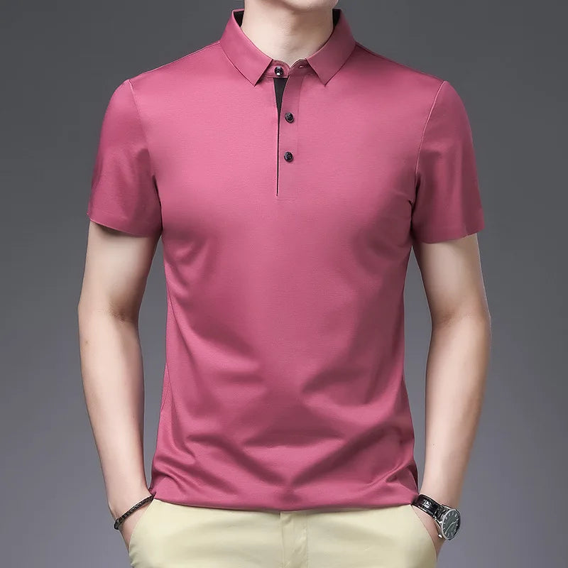 Bamboo Fiber Viscose And Cotton Blend Polo Shirt Men Short Sleeve Collar New Seamless T-shirt Summer Thin Lightweight Poloshirt