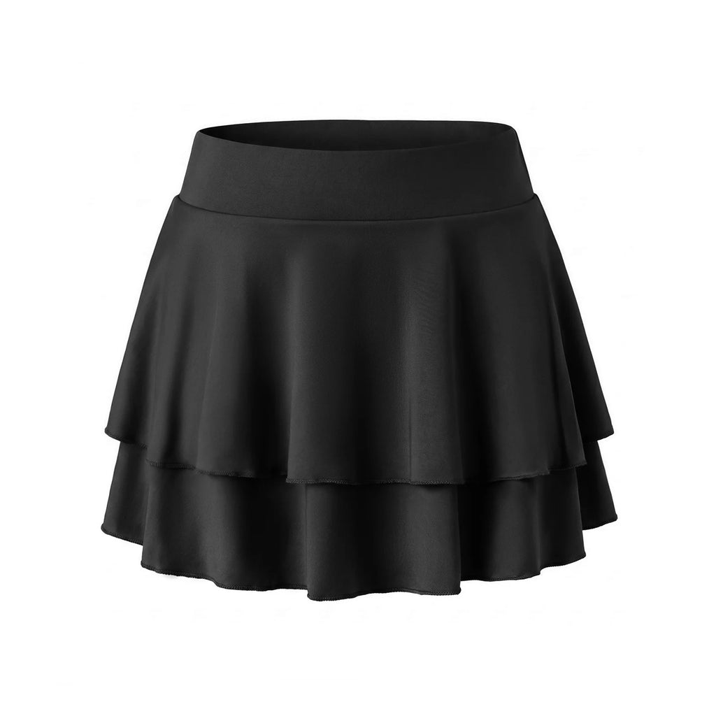 Women's Summer Mini Skirt Solid Color Double Layered Ruffle A-Line Skirts for Daily Casual Club Sexy