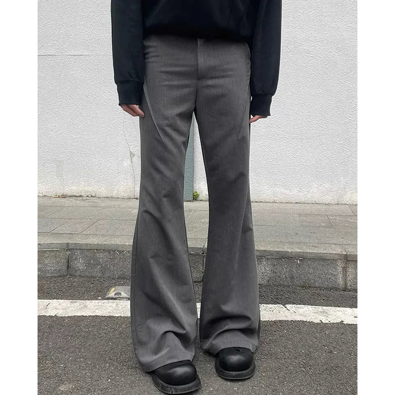 Mauroicardi Spring Autumn Long Black Soft Flare Pants for Mens with High Waist Korean Fashion Smart Casual Chic Trousers 2024